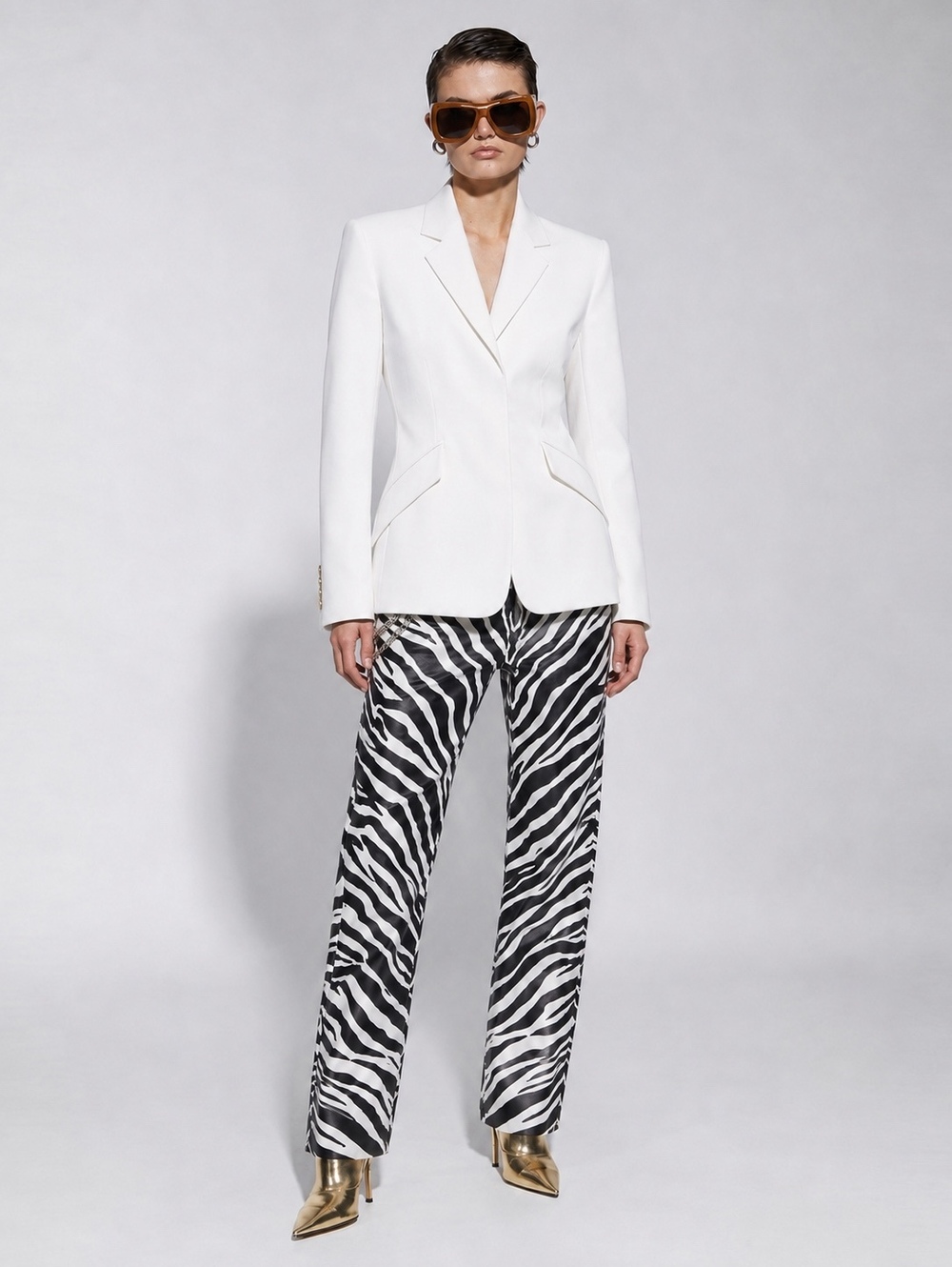 NWT DION LEE $980 Ivory Cinch-Back Oversized Blazer Gold Hardware Luxe Runway - Picture 2 of 15